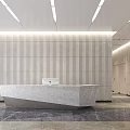 Modern Reception Desk Lobby Interior With Marble Floor Linear Lights And Seating Area 3d model