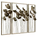 Three Panel Metallic Flower Wall Decor With Beige Frames And Elegant Design 3d model
