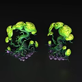 Two Green Vines With Twisted Stems Large Leaves And Purple Base On Black Background