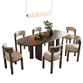 Quiet wind dining table and chair combination chandelier green plant ornaments 3d model