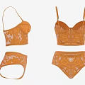 Elegant Orange Lace Lingerie Set with Bralette and Matching Intricate Pattern Panties