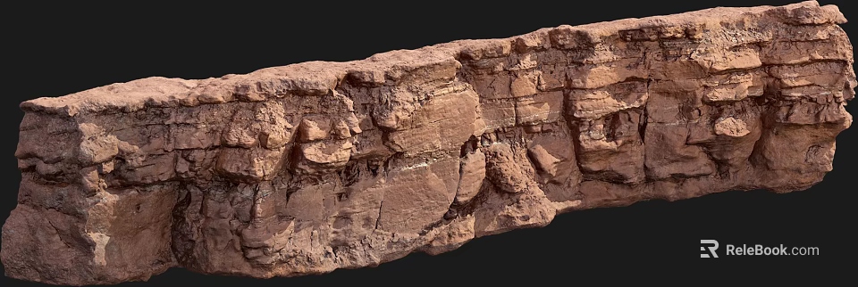 Garden Landscape Featuring Natural Red Rock Wall with Layered Texture and Rough Surface 3d model 