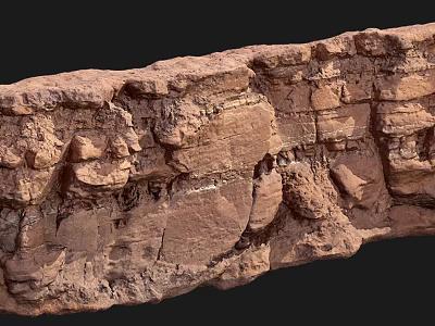 Garden Landscape Featuring Natural Red Rock Wall with Layered Texture and Rough Surface 3d model