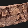 Garden Landscape Featuring Natural Red Rock Wall with Layered Texture and Rough Surface