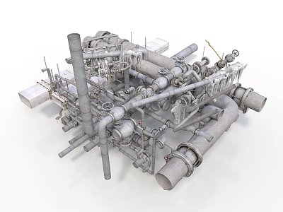 Industrial Piping Equipment With Metal Structures Valves And Mechanical Connections 3d model