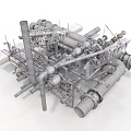 Industrial Piping Equipment With Metal Structures Valves And Mechanical Connections