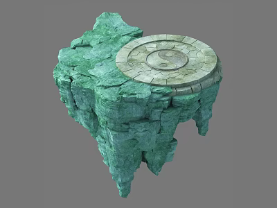 Cartoon Scene of Green Rock Platform With Circular Yin Yang Stone Slab on Top 3d model