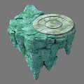 Cartoon Scene of Green Rock Platform With Circular Yin Yang Stone Slab on Top