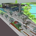 Modern Sales Office Building with Surrounding Trees Water Feature and Green Walkways