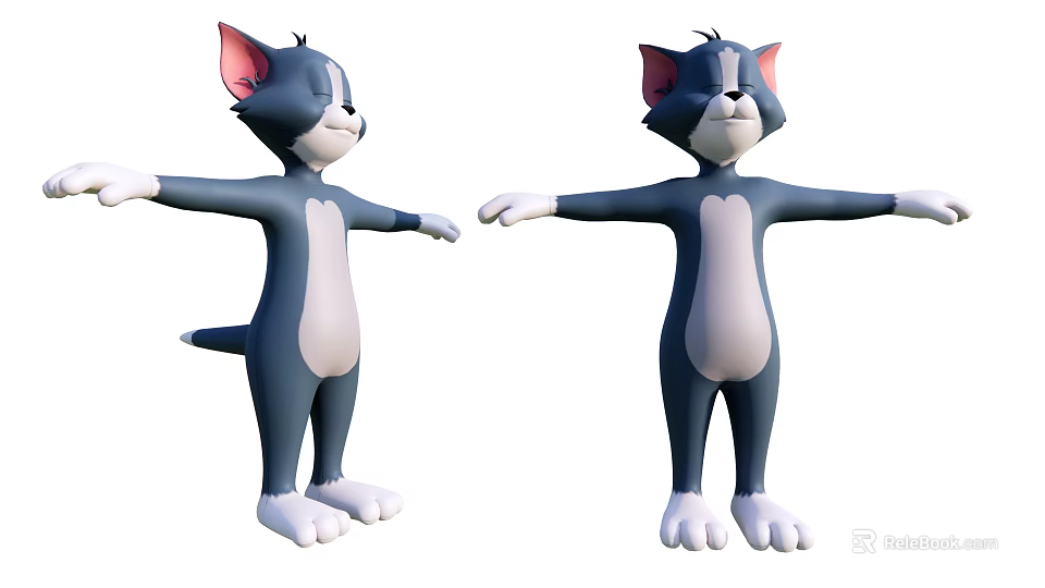 Cartoon Blue And White Cat Game Movie Character Standing With Arms Outstretched 3d model 