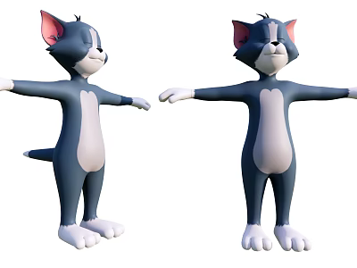 Cartoon Blue And White Cat Game Movie Character Standing With Arms Outstretched 3d model