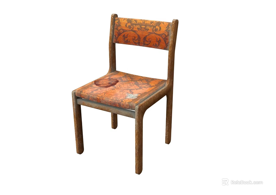 Vintage Leisure Chair With Orange Patterned Seat And Backrest Wooden Frame 3d model 
