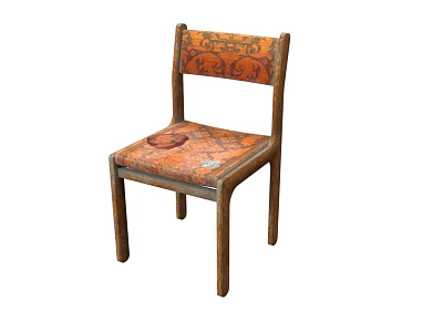 Vintage Leisure Chair With Orange Patterned Seat And Backrest Wooden Frame 3d model