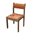 Vintage Leisure Chair With Orange Patterned Seat And Backrest Wooden Frame