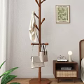 Wooden Coat Rack Hanging Coat Canvas Bag With Wooden Cabinet Green Door And Wooden Floor