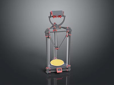 Desktop 3D Printer With Gray Metal Frame Red Parts And Yellow Print Bed 3d model