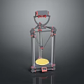 Desktop 3D Printer With Gray Metal Frame Red Parts And Yellow Print Bed