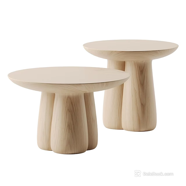 Two Piece Functional Light Wood Tables With Sculptural Legs Modern Design 3d model