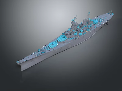 Warship 3D Model With Grey Hull Blue Components Deck Structure And Superstructure 3d model