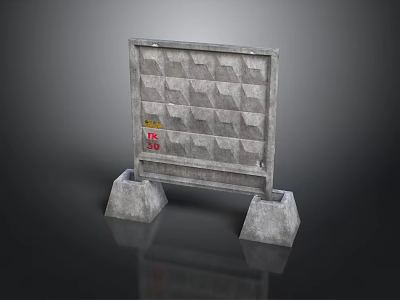 Safety Concrete Barrier With Grid Texture Pedestal Supports And Warning Label 3d model