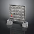 Safety Concrete Barrier With Grid Texture Pedestal Supports And Warning Label