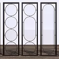 Stylish Room Dividers With Black Metal Frames And Various Geometric Patterns 3d model