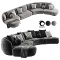 Cozy Curved Sectional Sofa With Multiple Soft Cushions Pillows And Throw Blanket