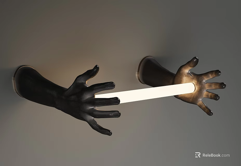 Modern Hand Shaped Wall Lamp with Black Design and White Illuminated Light 3d model 