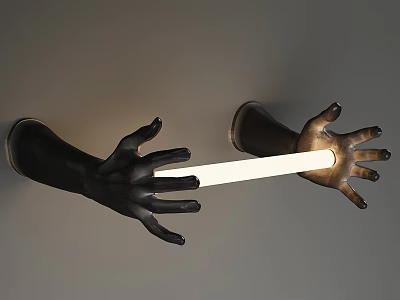 Modern Hand Shaped Wall Lamp with Black Design and White Illuminated Light 3d model