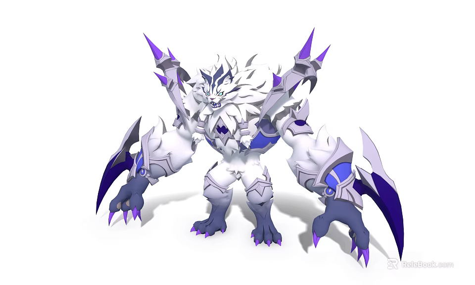 Warrior Character With Mythical Creature Design White Purple Armor Spiked Wings And Claws 3d model 