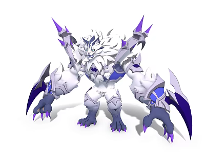 Warrior Character With Mythical Creature Design White Purple Armor Spiked Wings And Claws 3d model