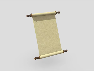 Antique Scroll with Wooden Handles and Cream Colored Parchment Paper 3d model
