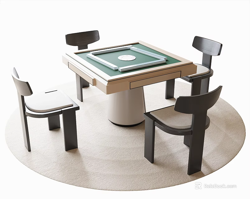 Modern Square Table and Chairs Set with Wooden Frame Upholstered Seats and Green Playing Surface 3d model 