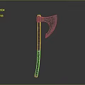 Decorative Axe With Wooden Handle And Ornate Metal Blade Design