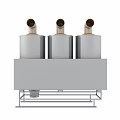 Industrial Equipment With Three Silver Cylindrical Containers And Beige Curved Pipes On Gray Base