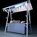 Small Outdoor Kiosk With White Canopy And Colorful Bunting Flags Displaying Items