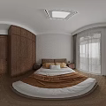 Warm Modern Open Dining and Living Room With Custom Wood Cabinets and Cozy Dining Set