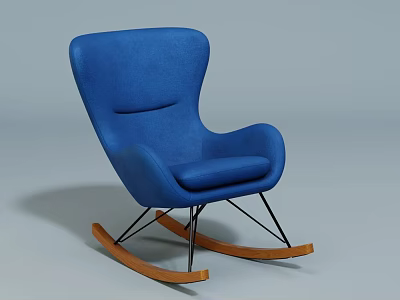 Comfortable Blue Upholstered Modern Rocking Accent Chair With Wooden Base Design 3d model