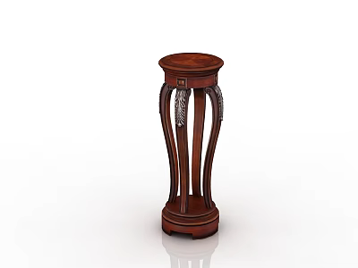 Elegant Wooden Flower Stand With Carved Design Dark Brown For Indoor Plant 3d model