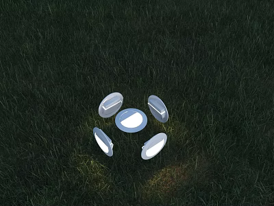 Modern Round LED Outdoor Lights Illuminated On Green Garden Grass 3d model