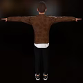 Man In Brown Leather Jacket White Inner Shirt Black Pants Arms Outstretched On Black Background