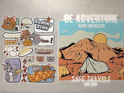 Wall Decor With Cartoon Mouse Adventure Theme Funny Text Mountain Sun Tent And Travel Elements 3d model