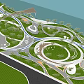 Modern Open Park Landscape With Curved Walkways Green Spaces Water Features Seaside