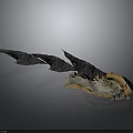 Ornate Decorative Winged Component With Textured Dark Gray Wings And Orange Base Details