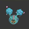 Game Movie Character With Blue Cloud Like Structures Purple Base Black Eyes And White Bubbles