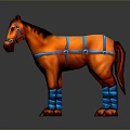 Orange Horse With Blue Bridle And Leg Wraps 3D Digital Rendering