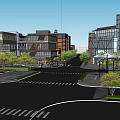 Modern Commercial Street With Modern Buildings Crossroads Greenery And Pedestrian Walkways