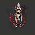 White Haired Female Character With Black And White Outfit Red Swords And Lightning Effects