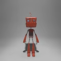 Red Cartoon Style Smart Machine With Square Head Antenna And Metal Legs