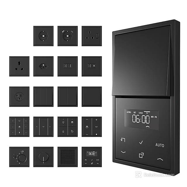 Black Switch Panels With Multiple Designs Digital Display And Control Buttons 3d model